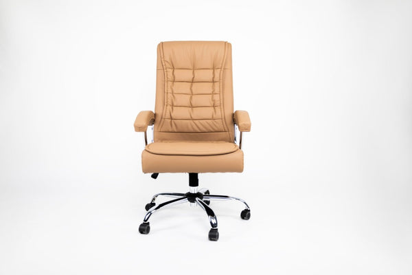 English Elm Executive High Back PU Leather Office Chair Spring Cushion Chrome Arms 350Lb Capacity Camel W3835P483846