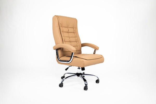 English Elm Executive High Back PU Leather Office Chair Spring Cushion Chrome Arms 350Lb Capacity Camel W3835P483846