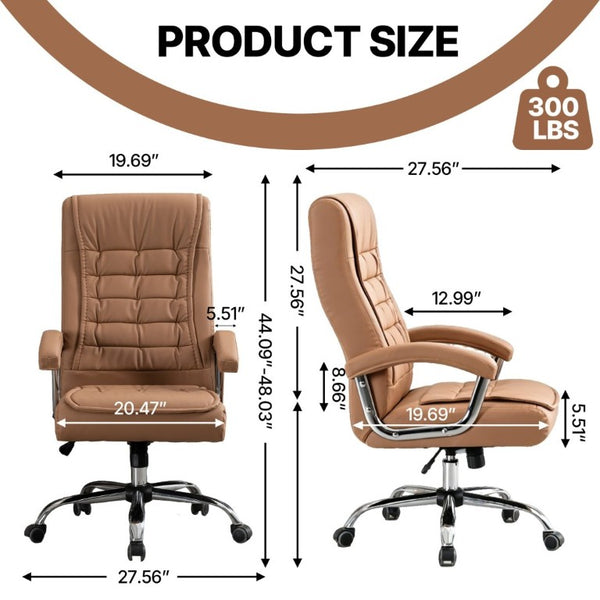English Elm Executive High Back PU Leather Office Chair Spring Cushion Chrome Arms 350Lb Capacity Camel W3835P483846