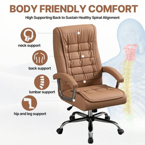 English Elm Executive High Back PU Leather Office Chair Spring Cushion Chrome Arms 350Lb Capacity Camel W3835P483846