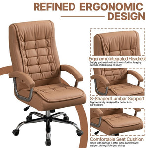 English Elm Executive High Back PU Leather Office Chair Spring Cushion Chrome Arms 350Lb Capacity Camel W3835P483846