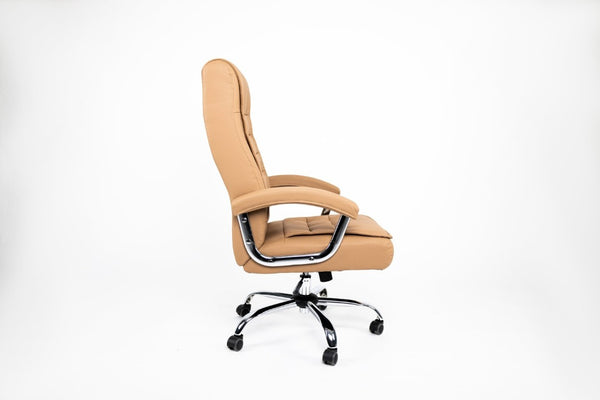 English Elm Executive High Back PU Leather Office Chair Spring Cushion Chrome Arms 350Lb Capacity Camel W3835P483846