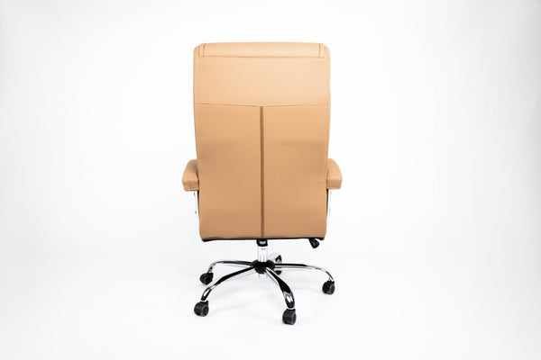 English Elm Executive High Back PU Leather Office Chair Spring Cushion Chrome Arms 350Lb Capacity Camel W3835P483846