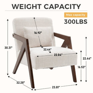 English Elm Mid-Century Modern Chenille Accent Chair Sculptural Z Frame Solid Wood Living Room Seat Beige W3835P484072