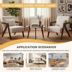 English Elm Mid-Century Modern Chenille Accent Chair Sculptural Z Frame Solid Wood Living Room Seat Beige W3835P484072