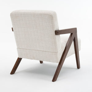 English Elm Mid-Century Modern Chenille Accent Chair Sculptural Z Frame Solid Wood Living Room Seat Beige W3835P484072
