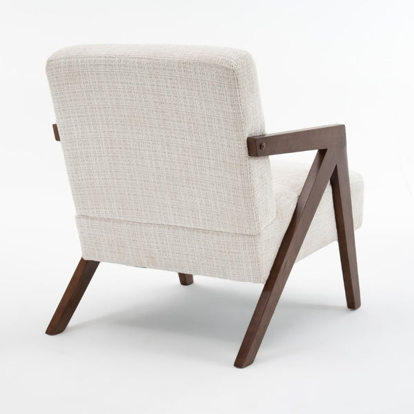 English Elm Mid-Century Modern Chenille Accent Chair Sculptural Z Frame Solid Wood Living Room Seat Beige W3835P484072