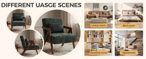 English Elm Mid-Century Modern Chenille Accent Chair Sculptural Z Frame Solid Wood Living Room Seat Dark Green W3835P484082