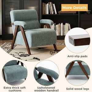 English Elm Mid Century Modern Tufted Accent Chair Solid Wood Frame High Density Foam Seat Green W3835P484157