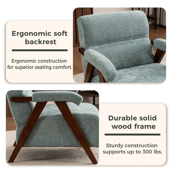 English Elm Mid Century Modern Tufted Accent Chair Solid Wood Frame High Density Foam Seat Green W3835P484157