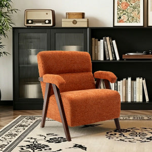 English Elm Mid Century Modern Tufted Accent Chair Solid Wood Frame High Density Foam Seat Orange W3835P484169