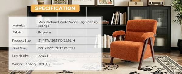 English Elm Mid Century Modern Tufted Accent Chair Solid Wood Frame High Density Foam Seat Orange W3835P484169