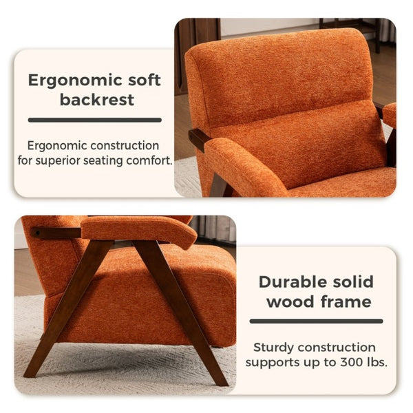 English Elm Mid Century Modern Tufted Accent Chair Solid Wood Frame High Density Foam Seat Orange W3835P484169