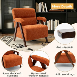 English Elm Mid Century Modern Tufted Accent Chair Solid Wood Frame High Density Foam Seat Orange W3835P484169