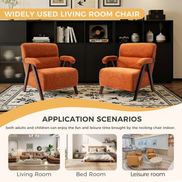 English Elm Mid Century Modern Tufted Accent Chair Solid Wood Frame High Density Foam Seat Orange W3835P484169