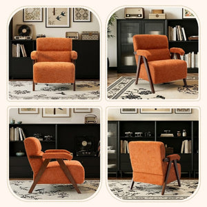 English Elm Mid Century Modern Tufted Accent Chair Solid Wood Frame High Density Foam Seat Orange W3835P484169