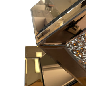 English Elm Crushed Crystal Diamond Mirrored Accent Table Glam Geometric Brown Side for Bedroom W3836P496947