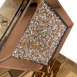 English Elm Crushed Crystal Diamond Mirrored Accent Table Glam Geometric Brown Side for Bedroom W3836P496947