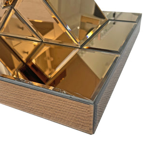 English Elm Crushed Crystal Diamond Mirrored Accent Table Glam Geometric Brown Side for Bedroom W3836P496947