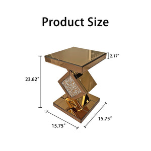 English Elm Crushed Crystal Diamond Mirrored Accent Table Glam Geometric Brown Side for Bedroom W3836P496947