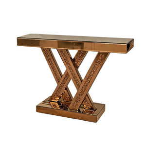 English Elm Modern Glam Console Table with Diamond Inlay Beveled Mirrored Glass Foyer Accent W3836P497238