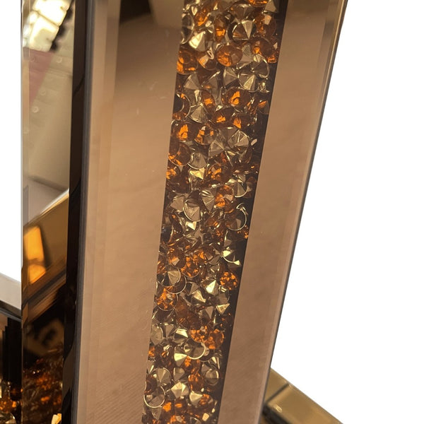English Elm Modern Glam Console Table with Diamond Inlay Beveled Mirrored Glass Foyer Accent W3836P497238