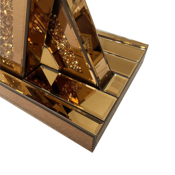 English Elm Modern Glam Console Table with Diamond Inlay Beveled Mirrored Glass Foyer Accent W3836P497238
