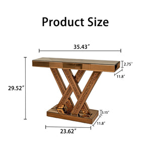 English Elm Modern Glam Console Table with Diamond Inlay Beveled Mirrored Glass Foyer Accent W3836P497238