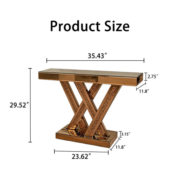 English Elm Modern Glam Console Table with Diamond Inlay Beveled Mirrored Glass Foyer Accent W3836P497238