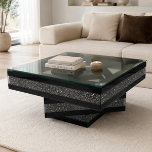 English Elm Crushed Diamond Crystal Inlay Coffee Table Glam Mirrored Tiers for Modern Living Rooms W3836P497263
