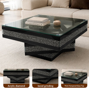 English Elm Crushed Diamond Crystal Inlay Coffee Table Glam Mirrored Tiers for Modern Living Rooms W3836P497263
