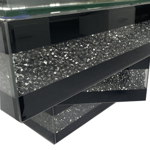 English Elm Crushed Diamond Crystal Inlay Coffee Table Glam Mirrored Tiers for Modern Living Rooms W3836P497263
