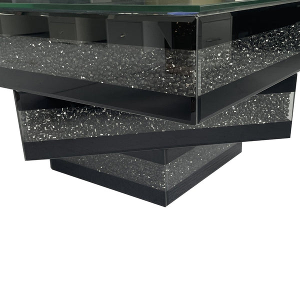 English Elm Crushed Diamond Crystal Inlay Coffee Table Glam Mirrored Tiers for Modern Living Rooms W3836P497263