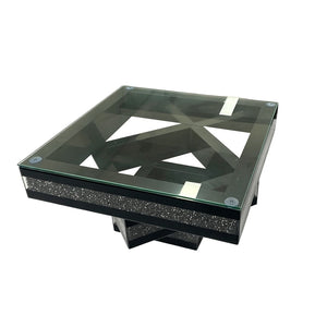 English Elm Crushed Diamond Crystal Inlay Coffee Table Glam Mirrored Tiers for Modern Living Rooms W3836P497263