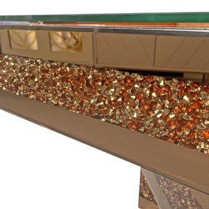 English Elm 3 Tier Mirrored Glass Coffee Table with Faux Diamond Inlay Glam Living Room Accent W3836P497324
