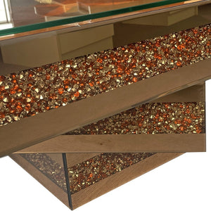 English Elm 3 Tier Mirrored Glass Coffee Table with Faux Diamond Inlay Glam Living Room Accent W3836P497324