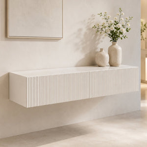 English Elm Premium Ribbed Wall Mounted Floating Cabinet with Matte Finish for Living Room Storage W3836P520872