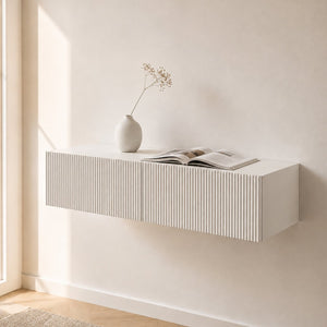 English Elm Modern Ribbed Wall Mounted Floating Cabinet Handcrafted Matte Storage for Any Room W3836P520880