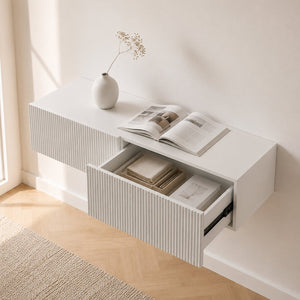 English Elm Modern Ribbed Wall Mounted Floating Cabinet Handcrafted Matte Storage for Any Room W3836P520880