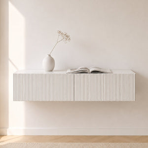 English Elm Modern Ribbed Wall Mounted Floating Cabinet Handcrafted Matte Storage for Any Room W3836P520880