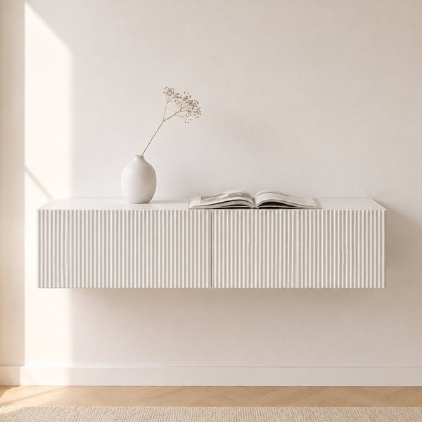 English Elm Modern Ribbed Wall Mounted Floating Cabinet Handcrafted Matte Storage for Any Room W3836P520880