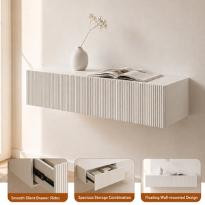 English Elm Modern Ribbed Wall Mounted Floating Cabinet Handcrafted Matte Storage for Any Room W3836P520880