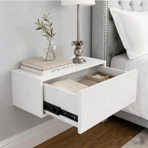 English Elm White Ribbed Wall Mounted Floating Console with Drawer for Entryway or Bedroom W3836P520885