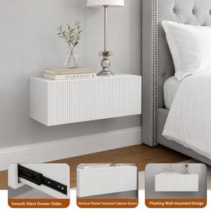 English Elm White Ribbed Wall Mounted Floating Console with Drawer for Entryway or Bedroom W3836P520885