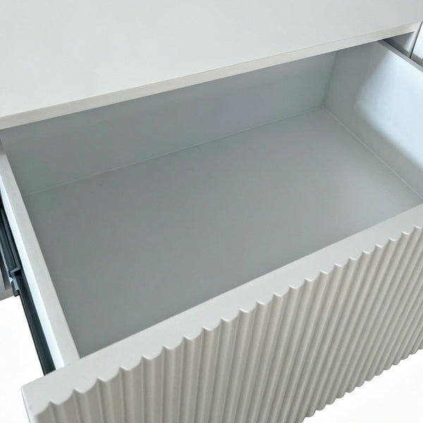 English Elm White Ribbed Wall Mounted Floating Console with Drawer for Entryway or Bedroom W3836P520885