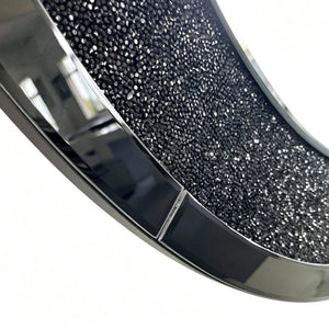 English Elm Modern Crushed Crystal Mosaic Round Wall Mirror Glam Accent for Entryway or Bath Black W3836P524195
