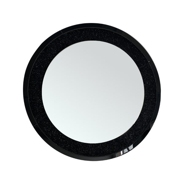 English Elm Modern Crushed Crystal Mosaic Round Wall Mirror Glam Accent for Entryway or Bath Black W3836P524195