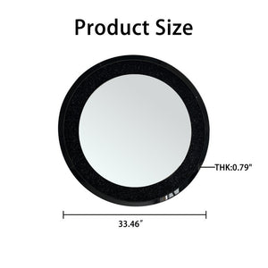 English Elm Modern Crushed Crystal Mosaic Round Wall Mirror Glam Accent for Entryway or Bath Black W3836P524195