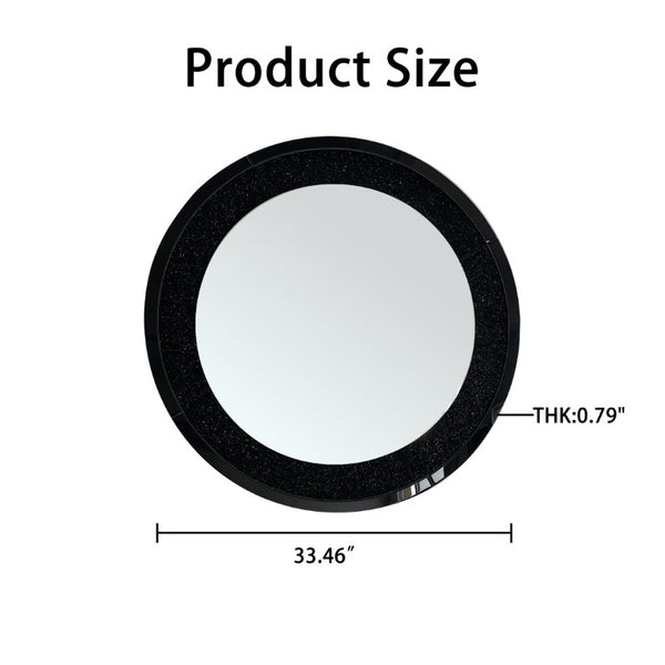 English Elm Modern Crushed Crystal Mosaic Round Wall Mirror Glam Accent for Entryway or Bath Black W3836P524195