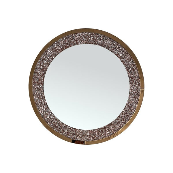 English Elm Modern Crushed Crystal Mosaic Round Wall Mirror Glam Accent for Entryway or Bath Brown W3836P524198